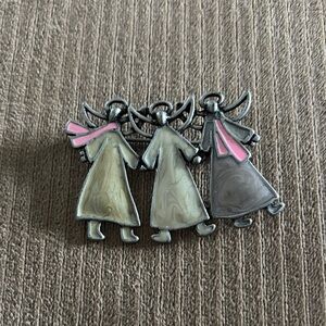 Elegant Angel Trio Brooch - Silver and Pink